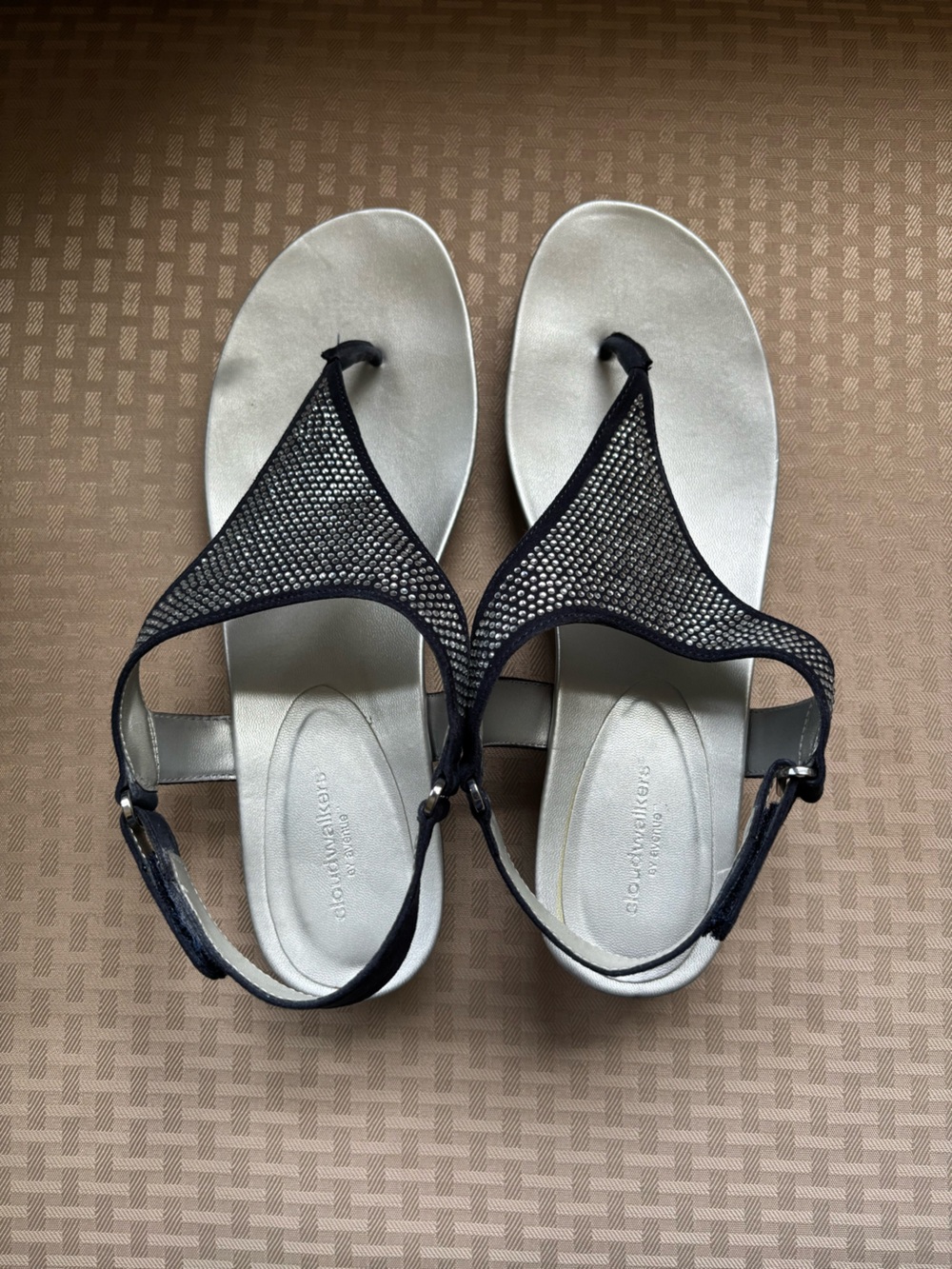 Cloudwalkers Navy/Silver T-Strap Rhinestone Sandals